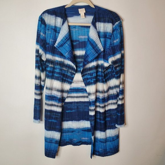Chico's Sweaters - Chicos Collection Womens Crinkle Topper Cardigan Size XL Blue Stripe Lightweight